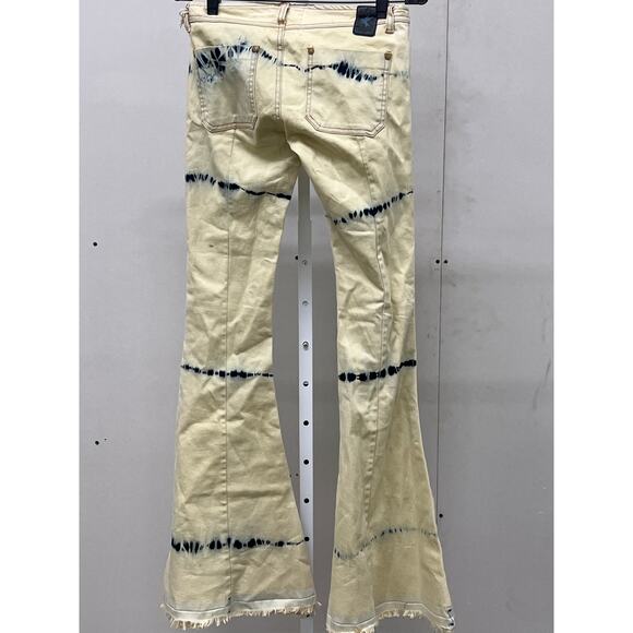 One Teaspoon 24 Bleach Tie Dye Ziggy Beach Flare Leg Patch Pocket Low Rise Jeans - Picture 3 of 4